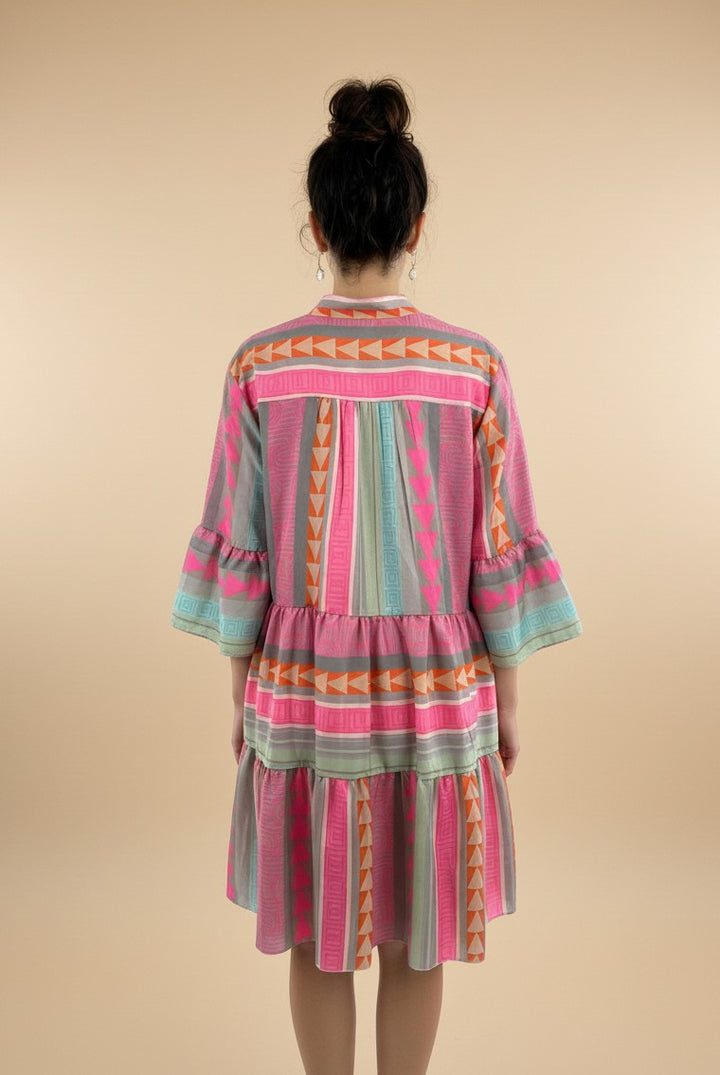 Multi Ruffle Sleeve Front Button Dress