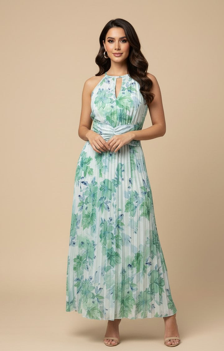 Green Halter Neck Flared Dress