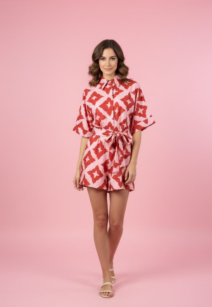 Red Abstract Printed Jumpsuit