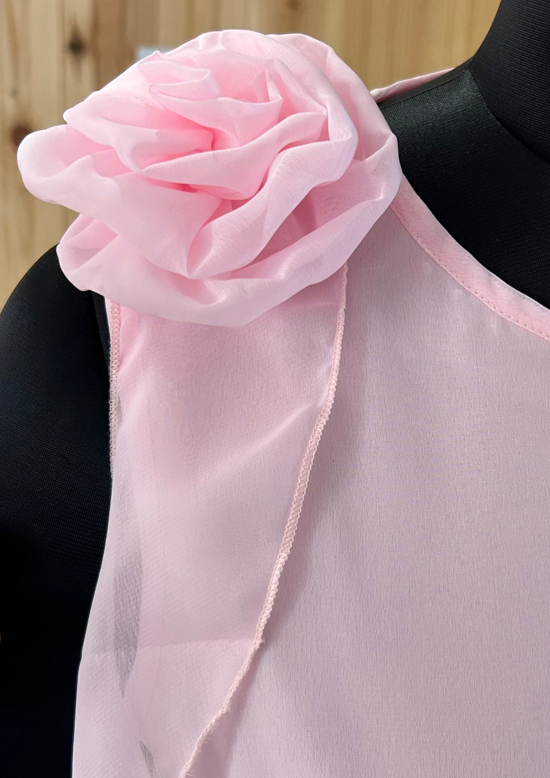 Pink Elegant Sleeveless Blouse With Ruffle And Corsage Detail