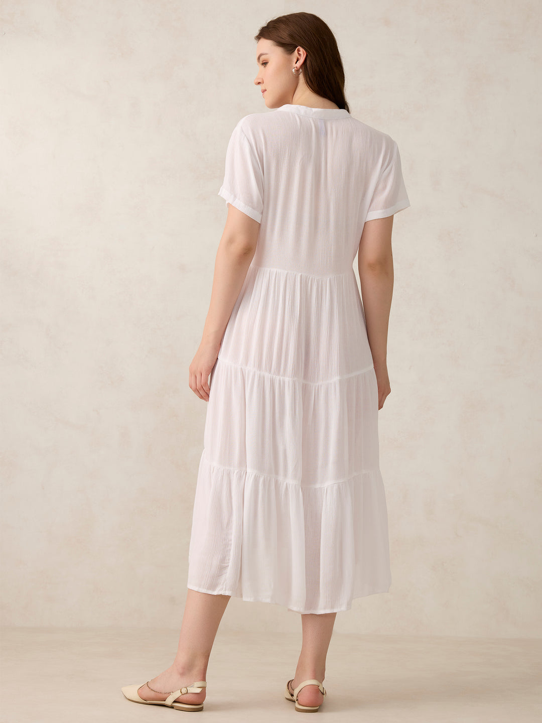 White Button Down Tiered Midi