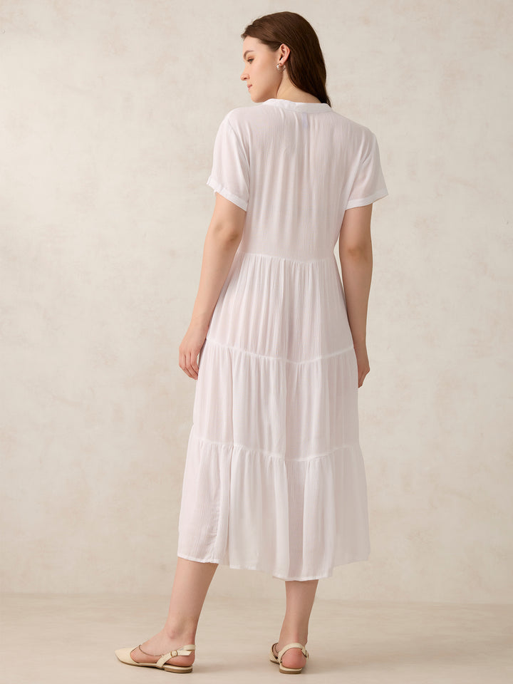 White Button Down Tiered Midi