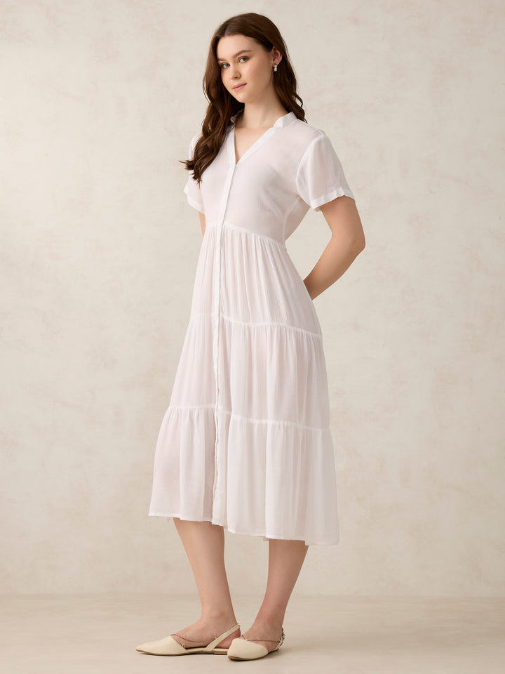 White Button Down Tiered Midi