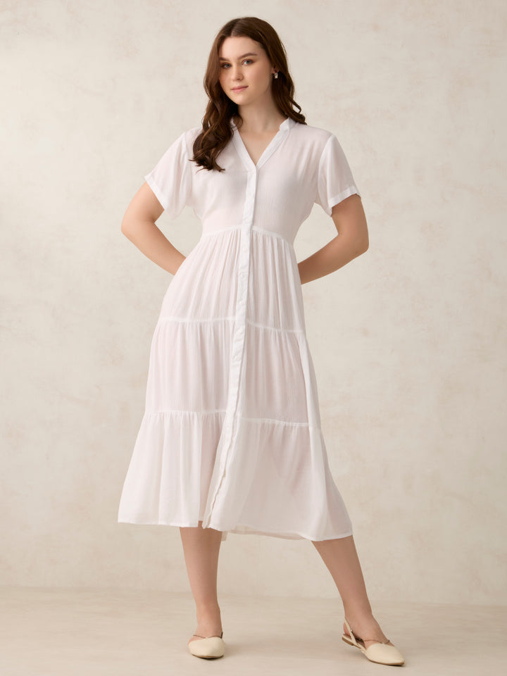 White Button Down Tiered Midi