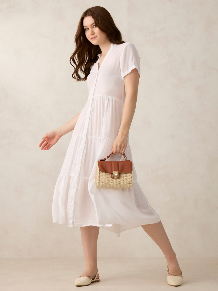 White Button Down Tiered Midi