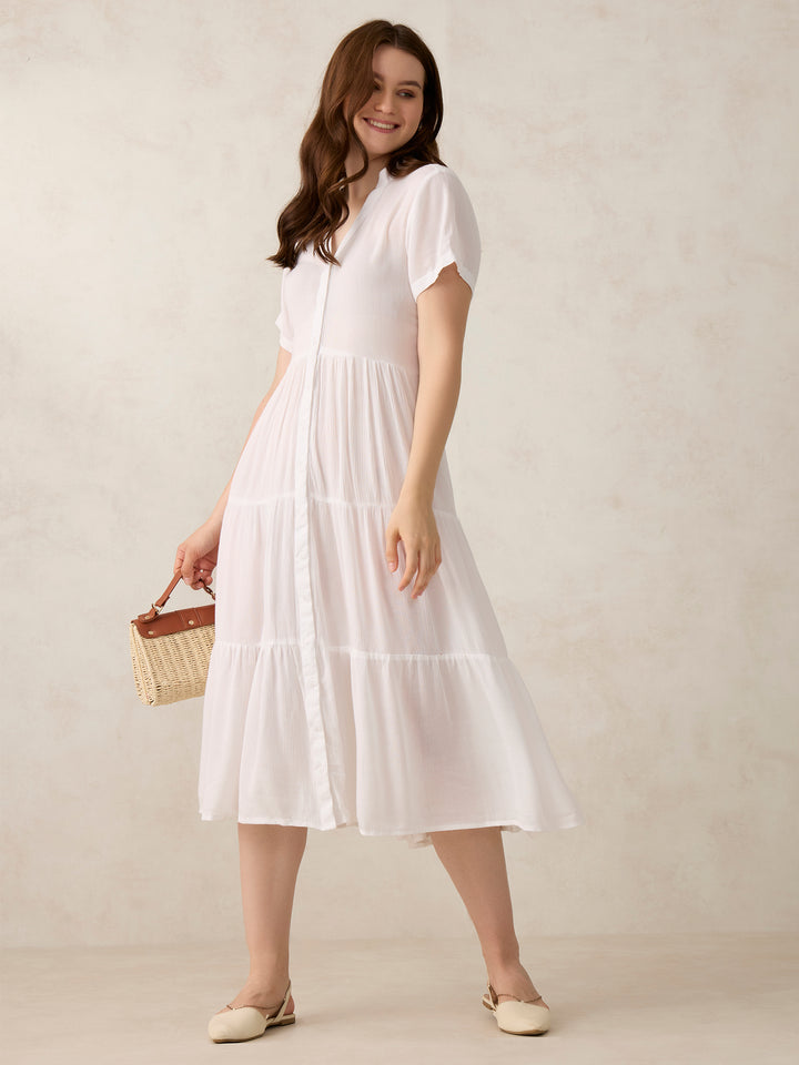 White Button Down Tiered Midi