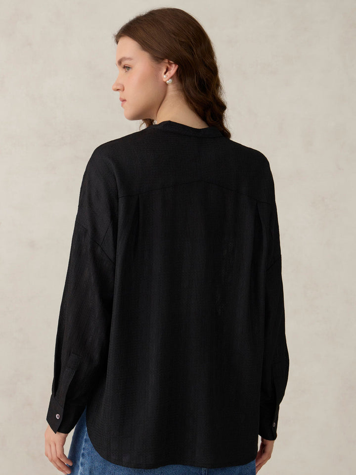 Black Textured Solid Shirt