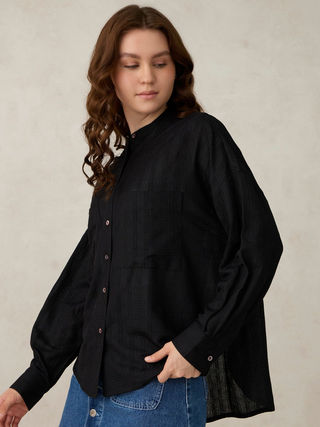 Black Textured Solid Shirt