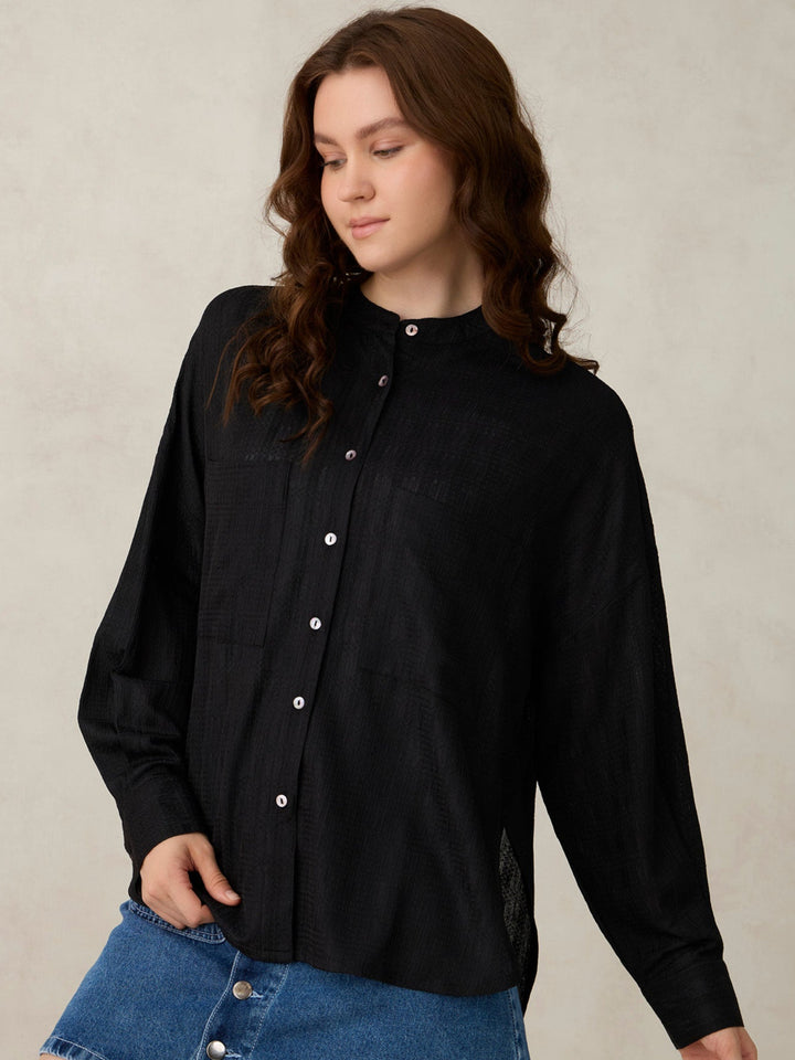 Black Textured Solid Shirt