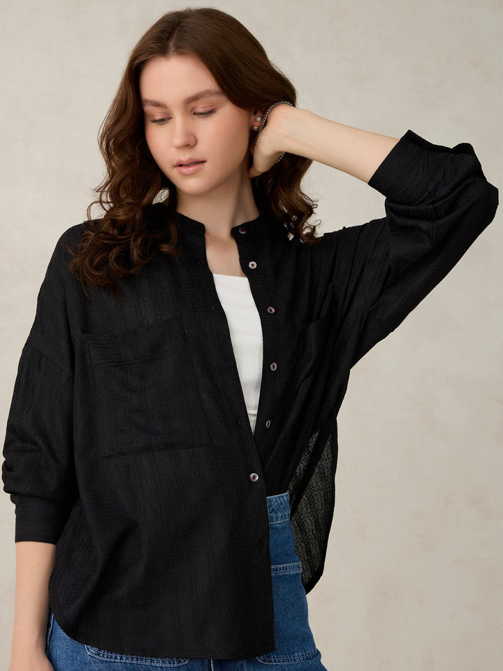 Black Textured Solid Shirt