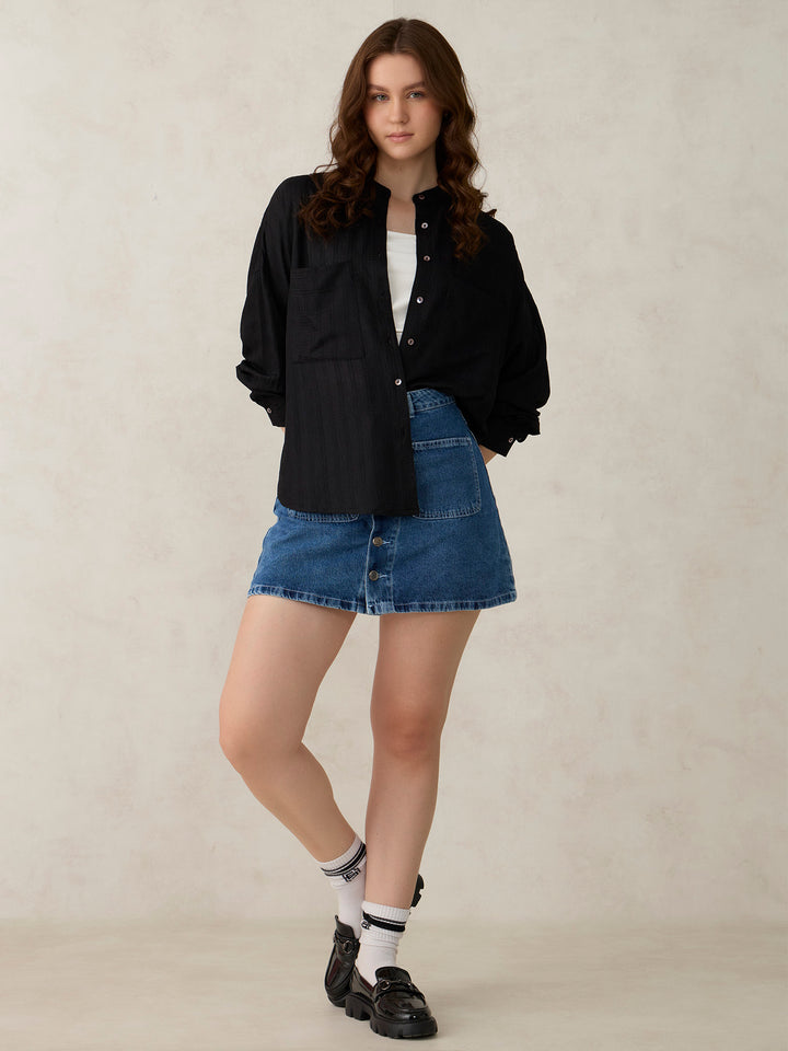 Black Textured Solid Shirt