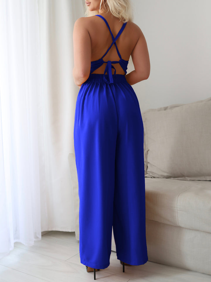 Blue Halter Neck Sweetheart Neckline Jumpsuit