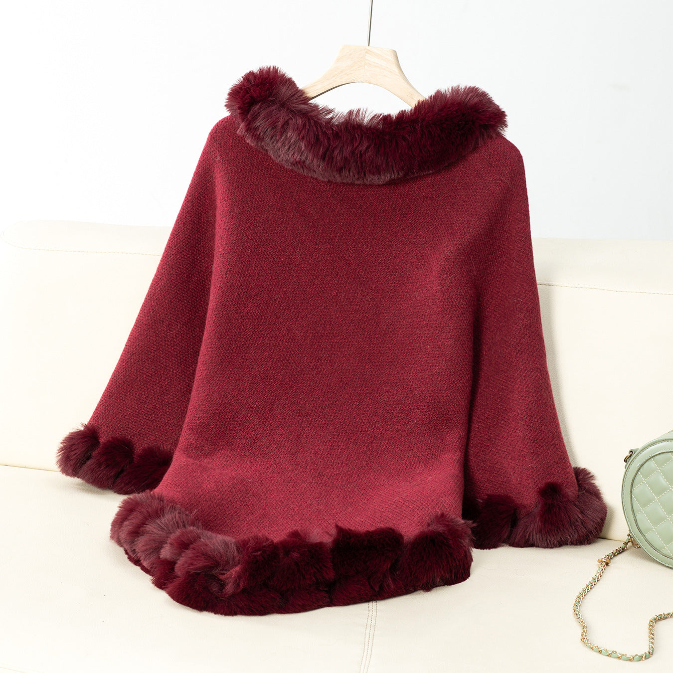 Wine Furry Asymmetrical Hem Sweaters