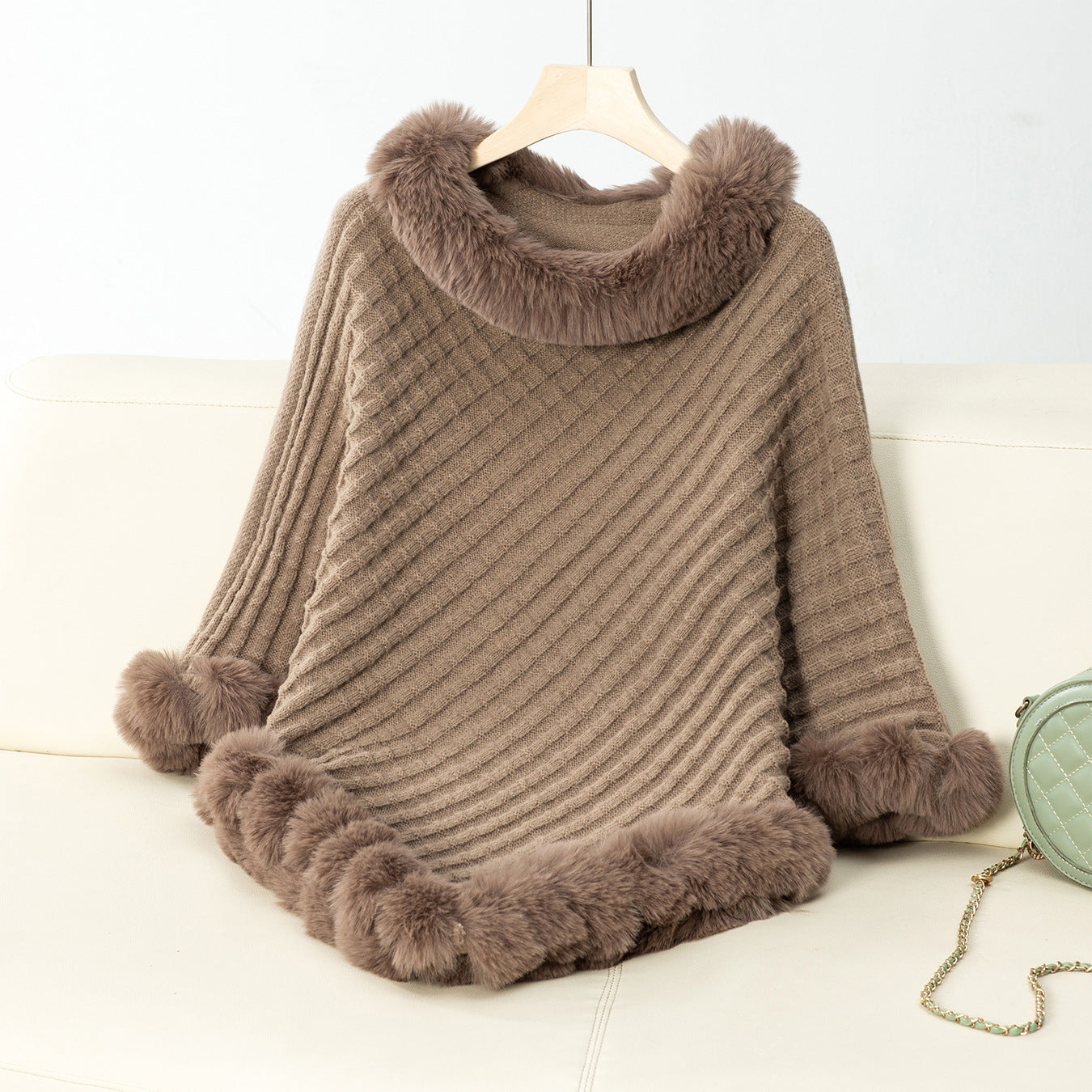 Coffee Furry Asymmetrical Hem Sweaters