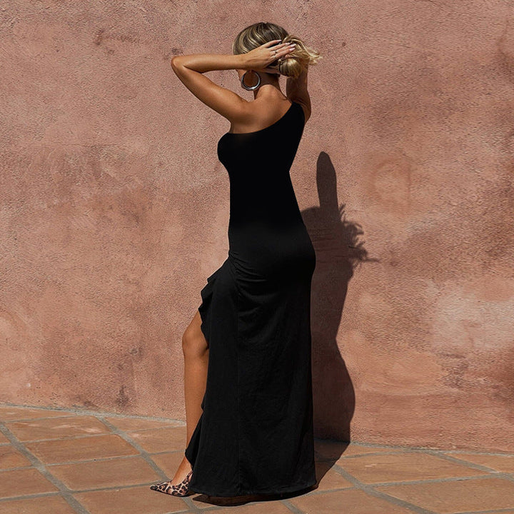 One Shoulder Black Dress with Bow Detailing