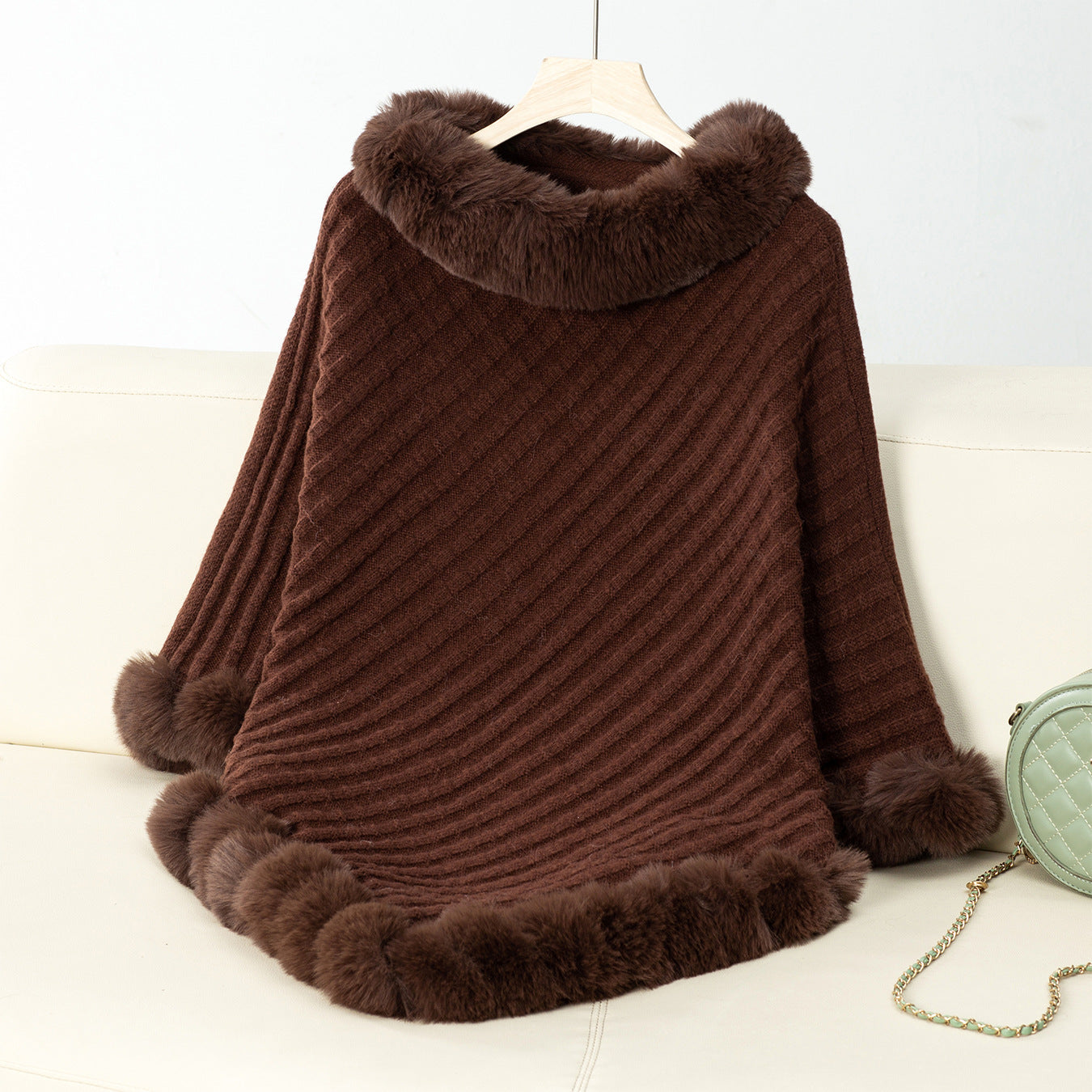 Brown Furry Asymmetrical Hem Sweaters
