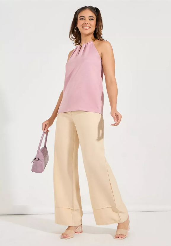 Pink Sleeveless Metal Trim Top