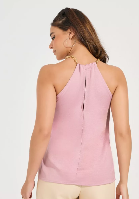 Pink Sleeveless Metal Trim Top