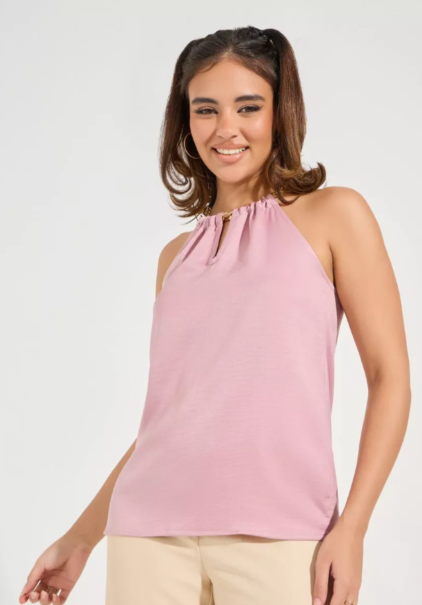 Pink Sleeveless Metal Trim Top