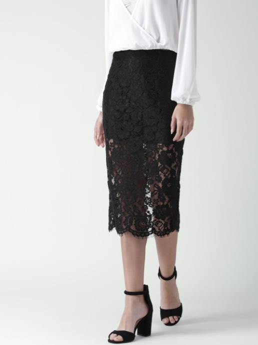 Black Lace Midi Skirt