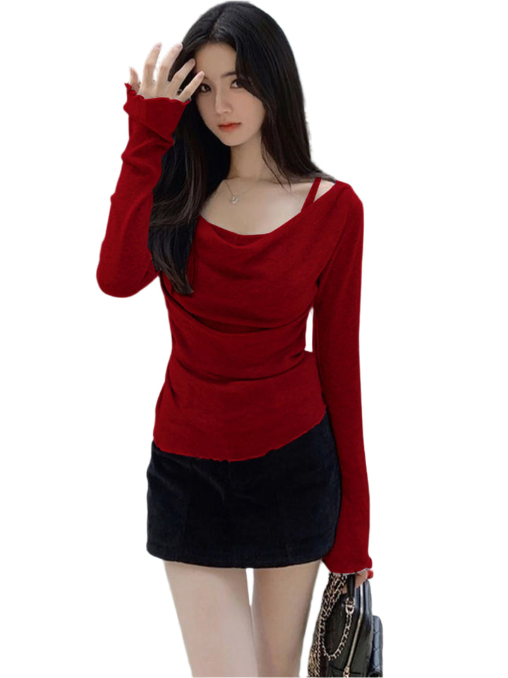 Red Cowl Neck Bell Sleeves Top