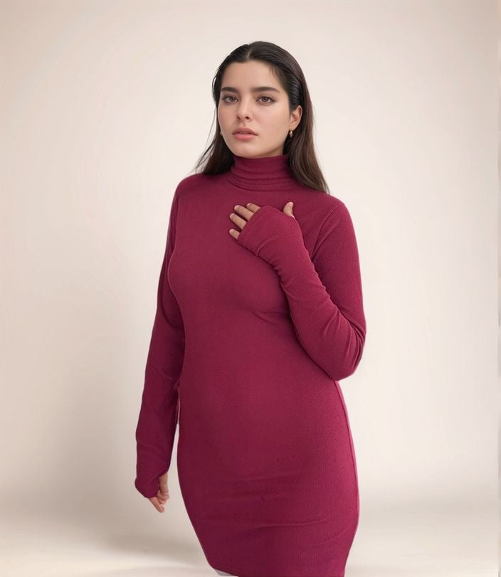 Wine High Neck Bodycon Mini Dress
