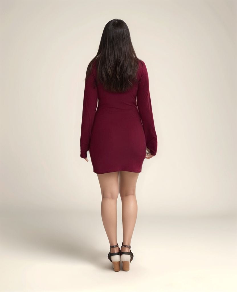 Wine High Neck Bodycon Mini Dress