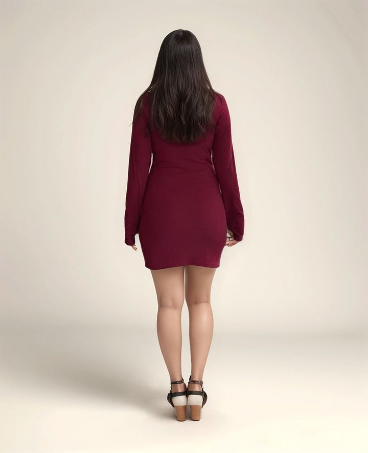 Wine High Neck Bodycon Mini Dress