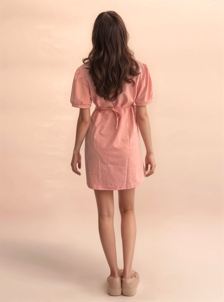 Pink Collared Ruched Dress