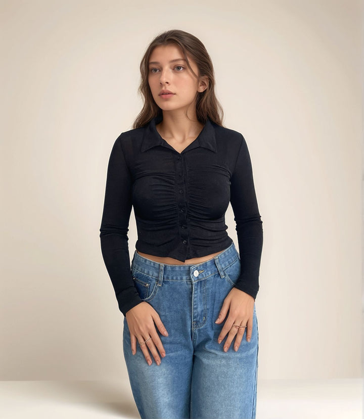 Cropped Black Ruched Shirt