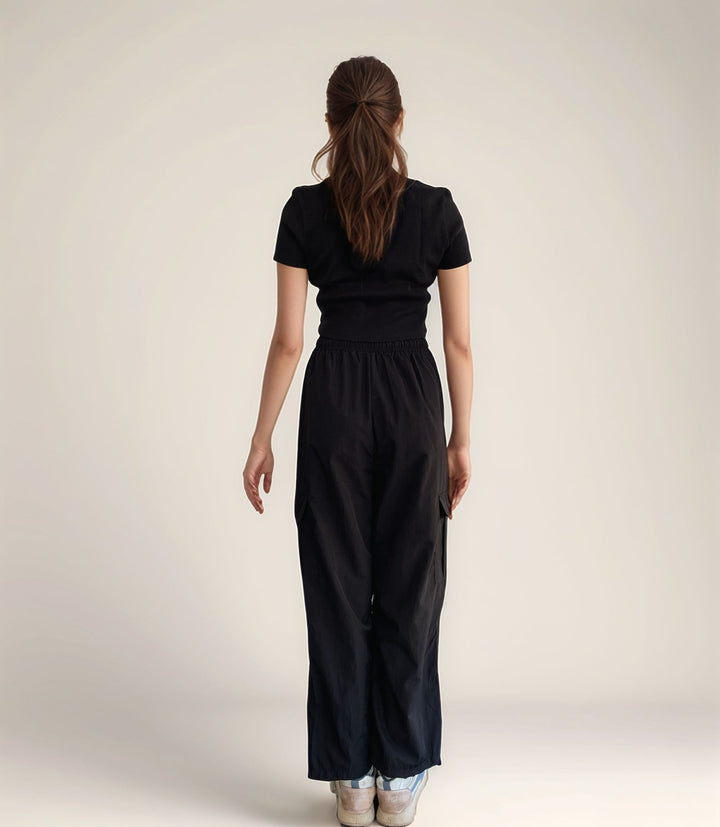 Drawstring Black Cargo Pants