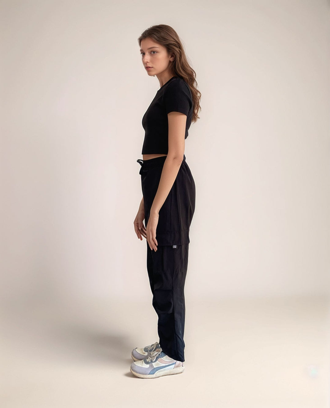 Drawstring Black Cargo Pants