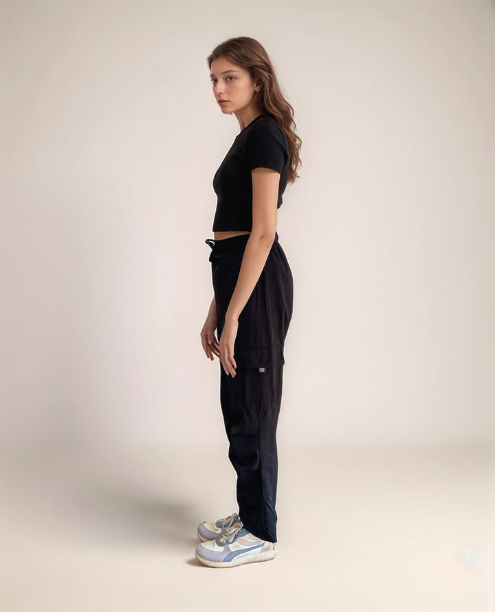 Drawstring Black Cargo Pants