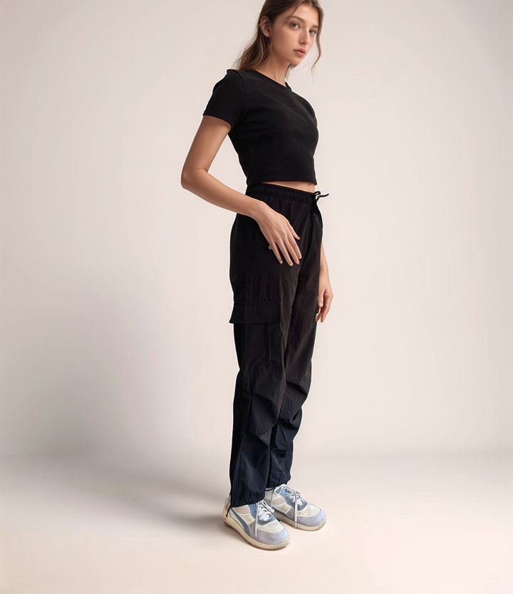 Drawstring Black Cargo Pants