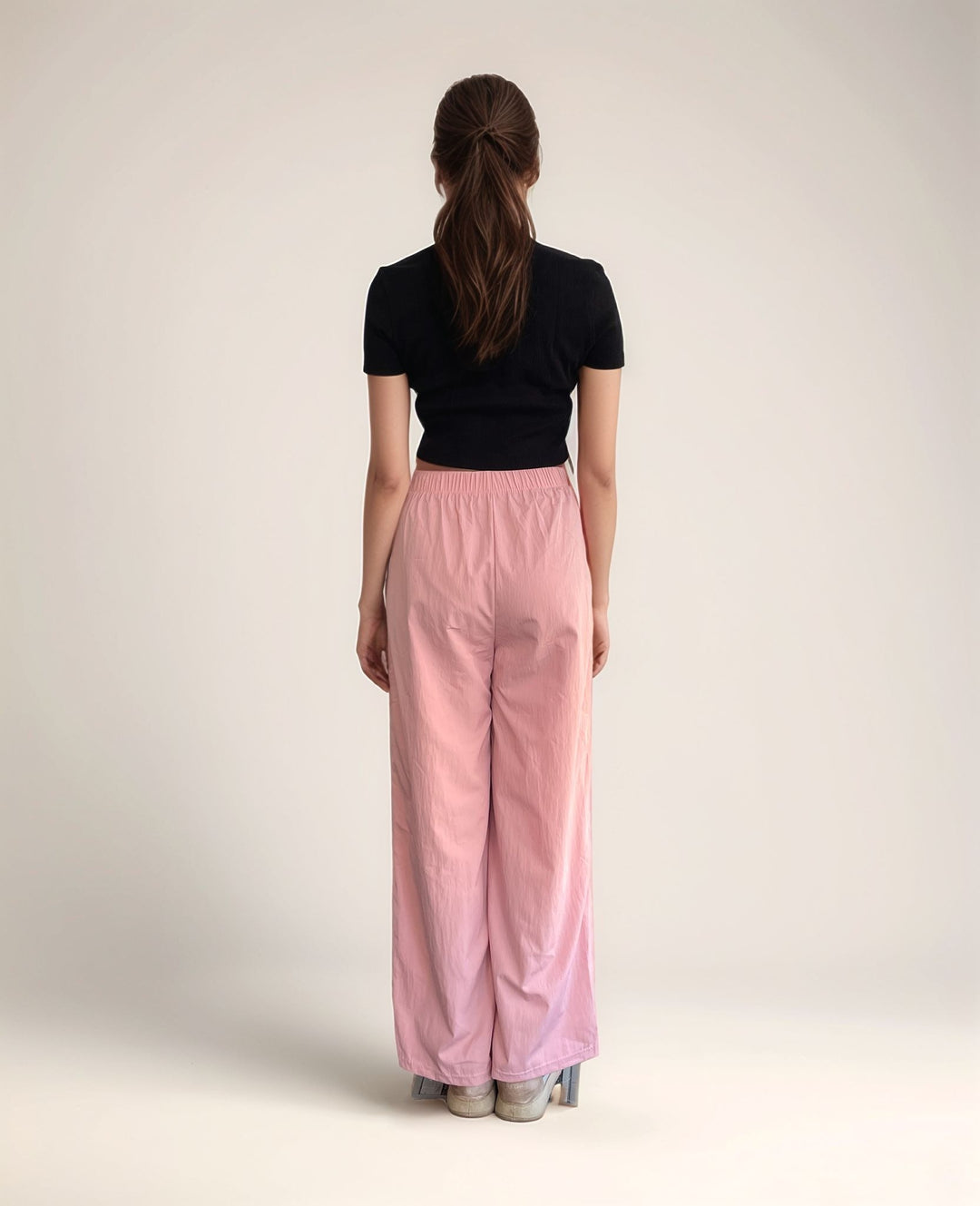 Solid Pink Textured Wide Leg Trouser