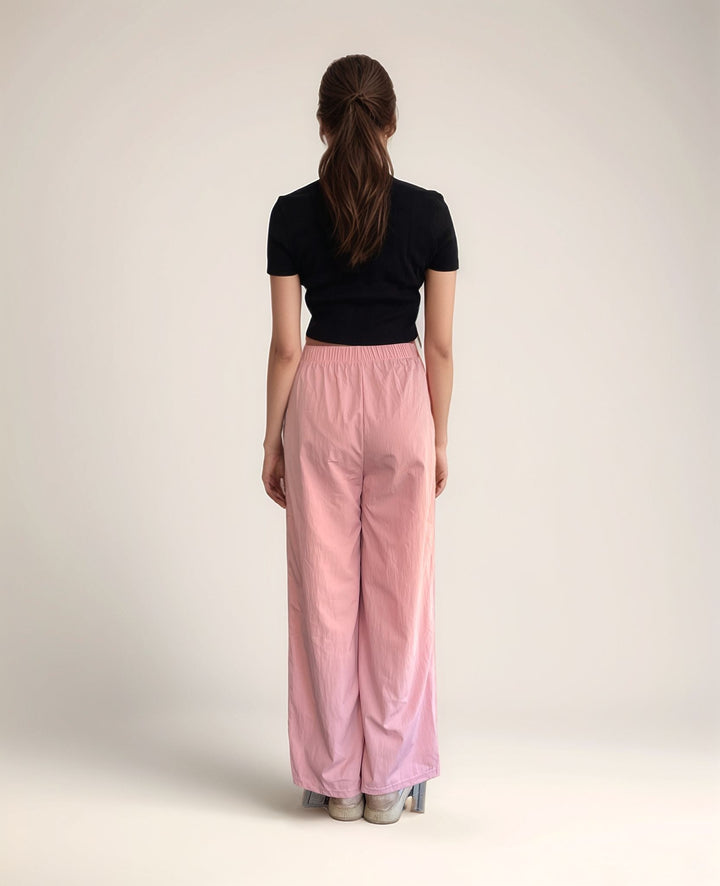 Solid Pink Textured Wide Leg Trouser