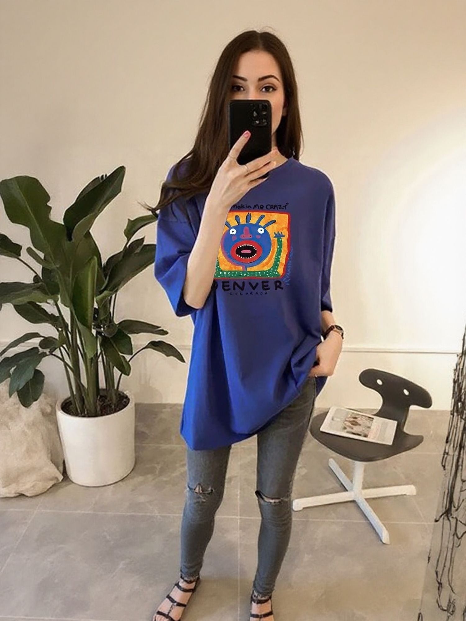 Blue Chest Print Graphic Tshirt