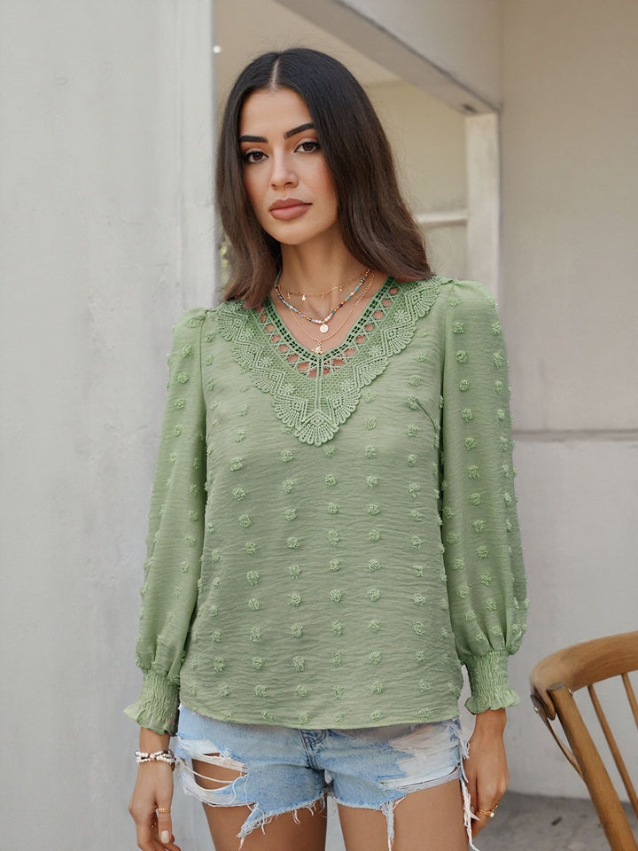 Green Lace Patch Blouson Top