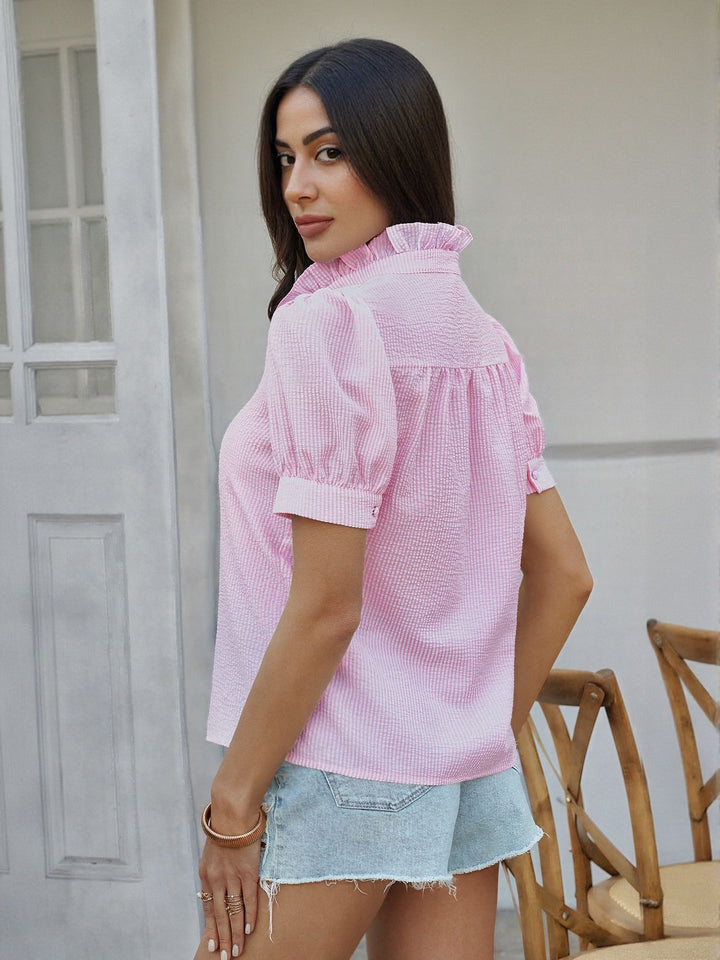 Pink  Crop Puff Sleeve Shirt