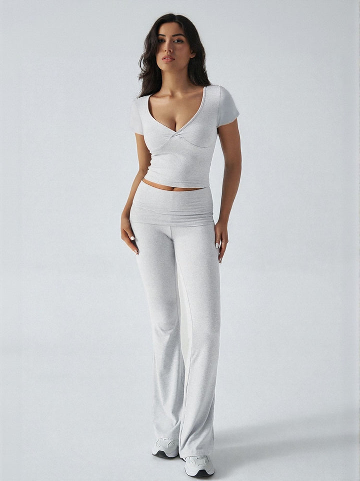 White  Crop Fitted Sleeveless Top With Fit And Flare Pants