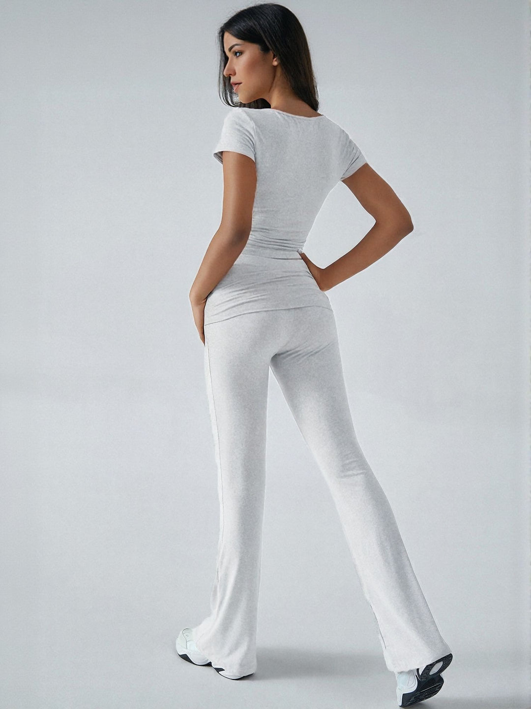 White  Crop Fitted Sleeveless Top With Fit And Flare Pants