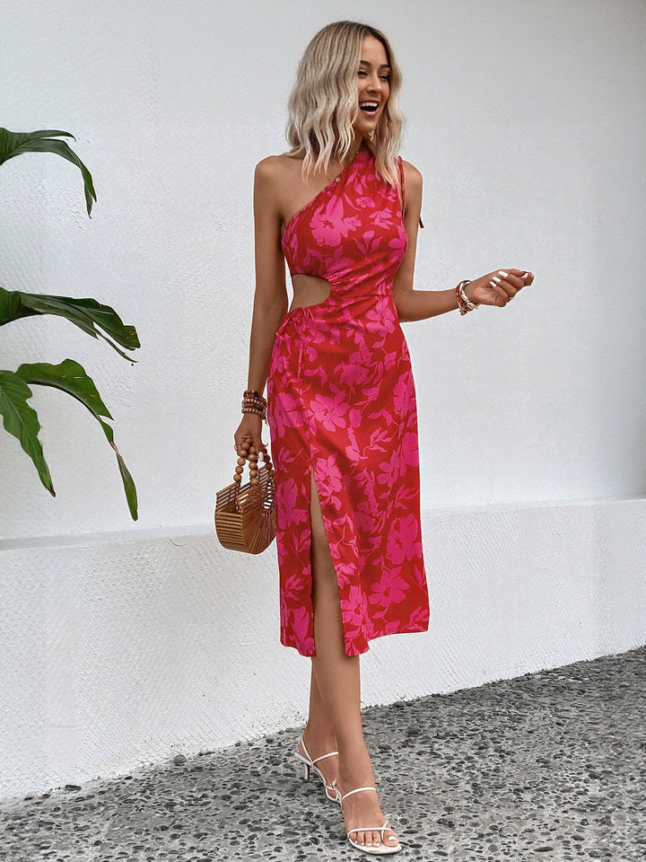 Pink One Shoulder Side Cut Out Dress