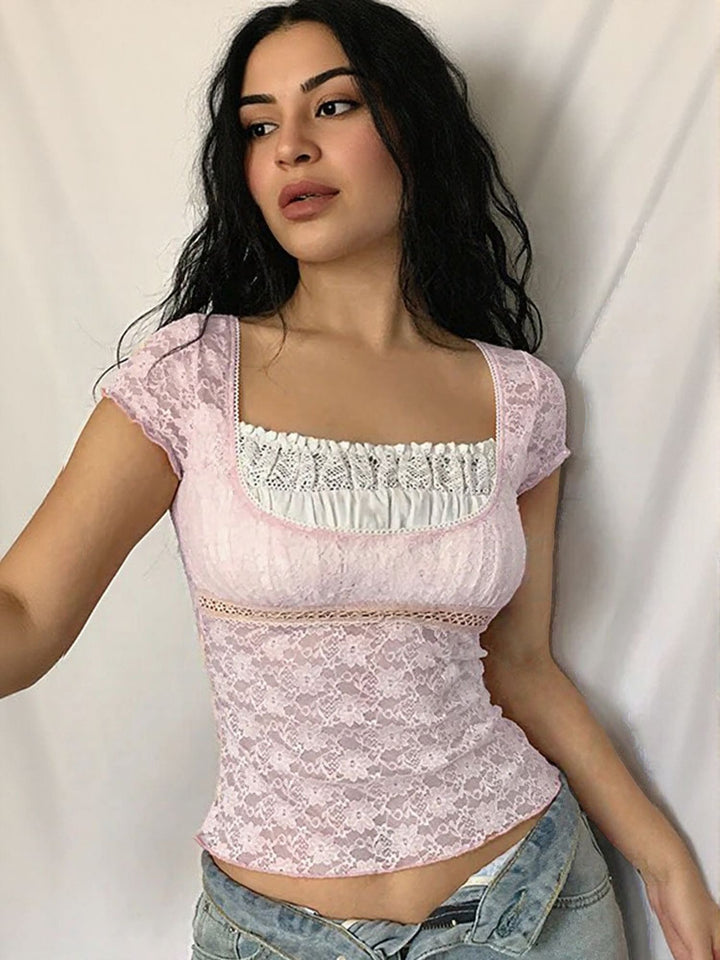 Pink Lace Fitted Top