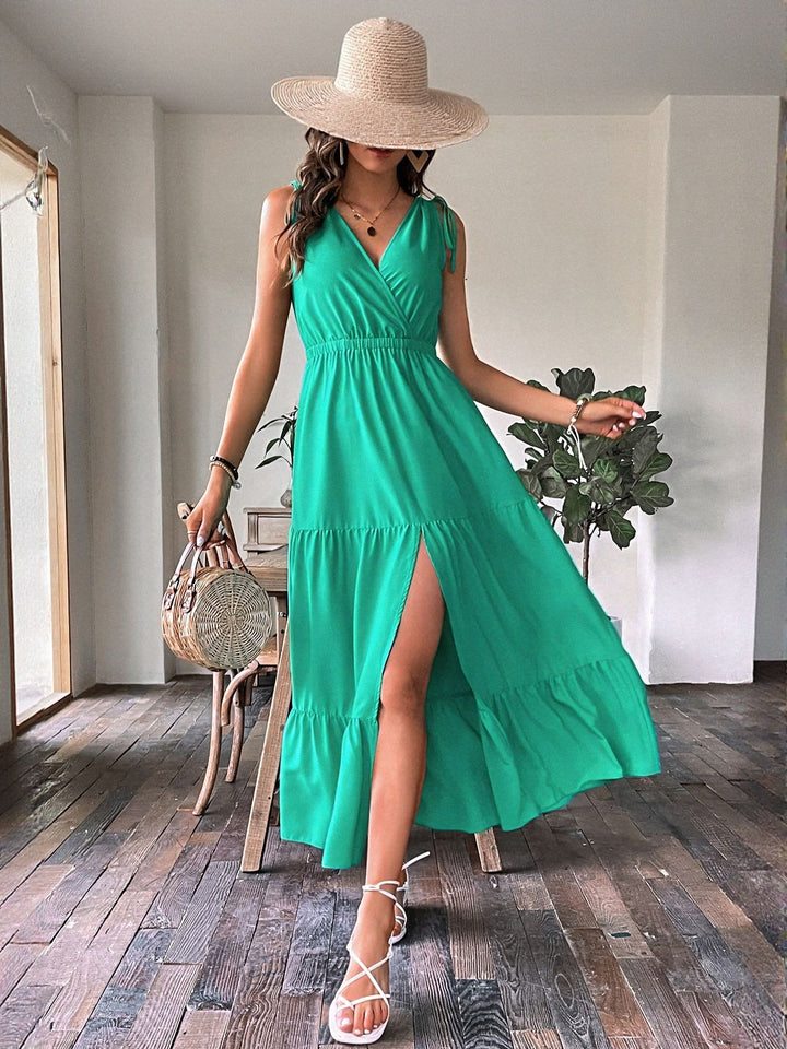 Green Sleeveless Tiered Maxi Dress