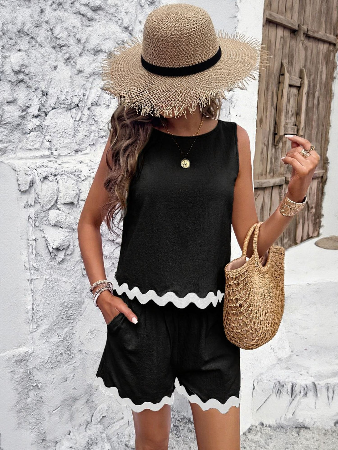 Black Top And Shorts Co-Ord Set