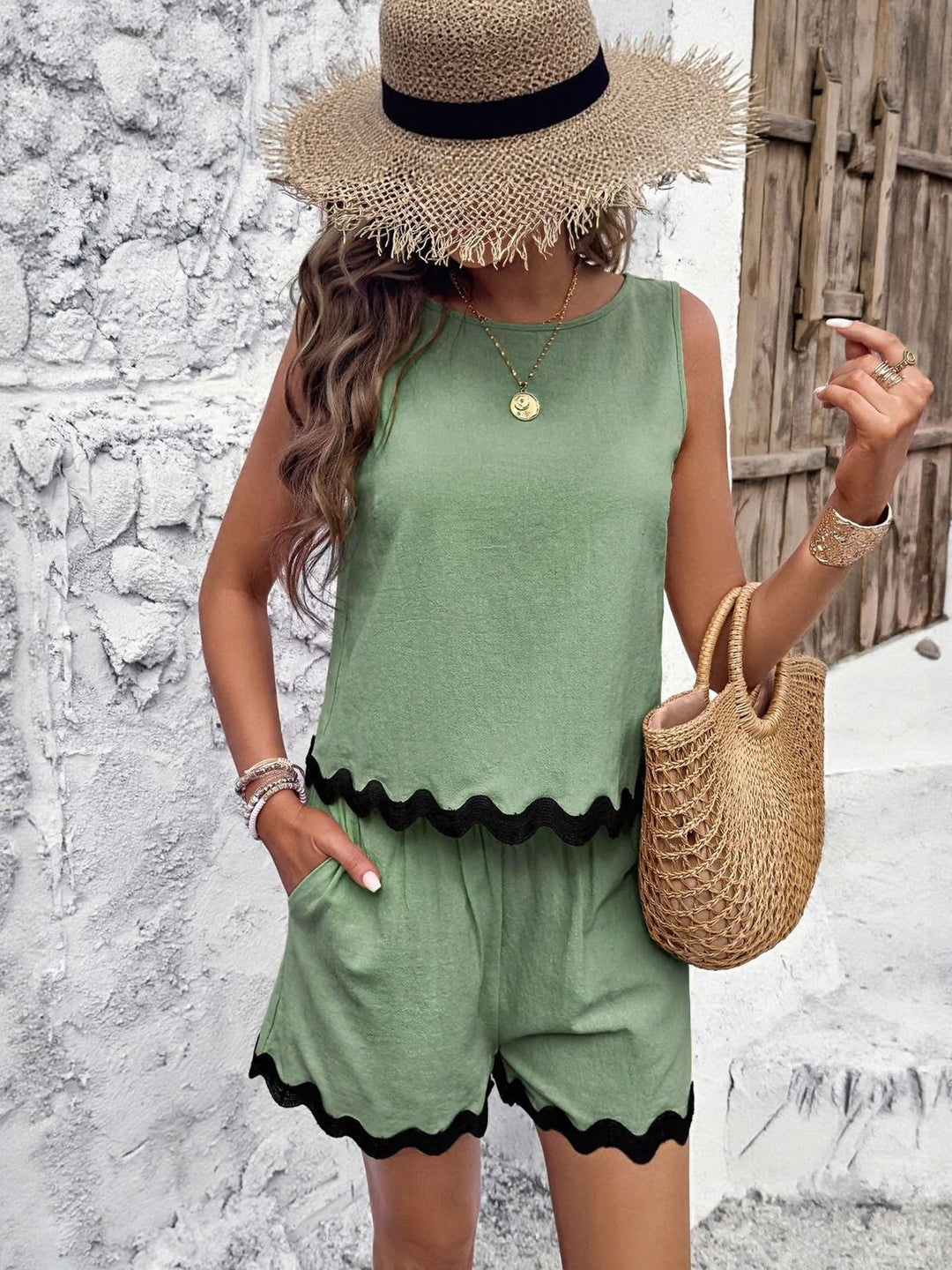 Green Top And Shorts Co-Ord Set