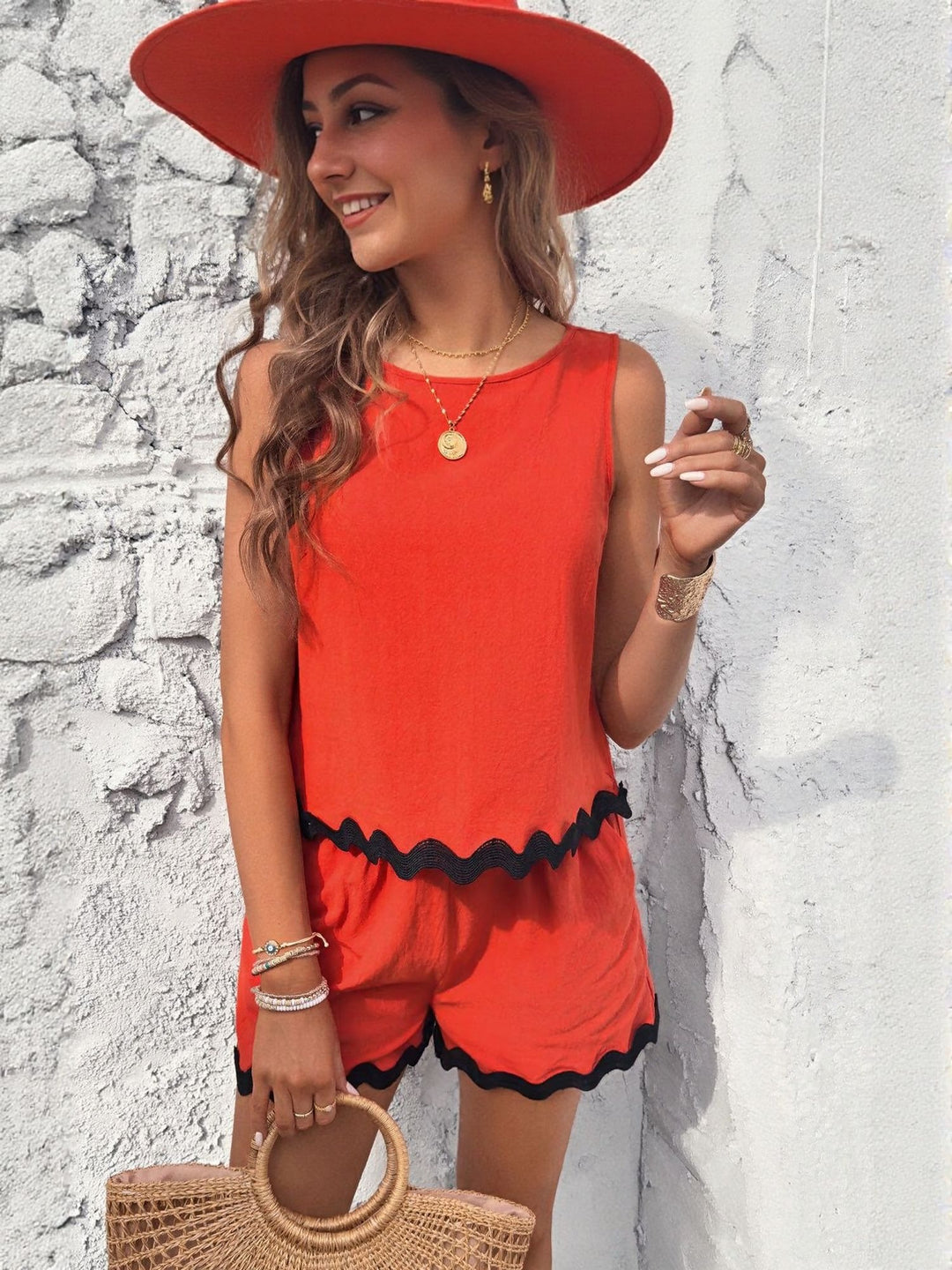 Orange Top And Shorts Co-Ord Set