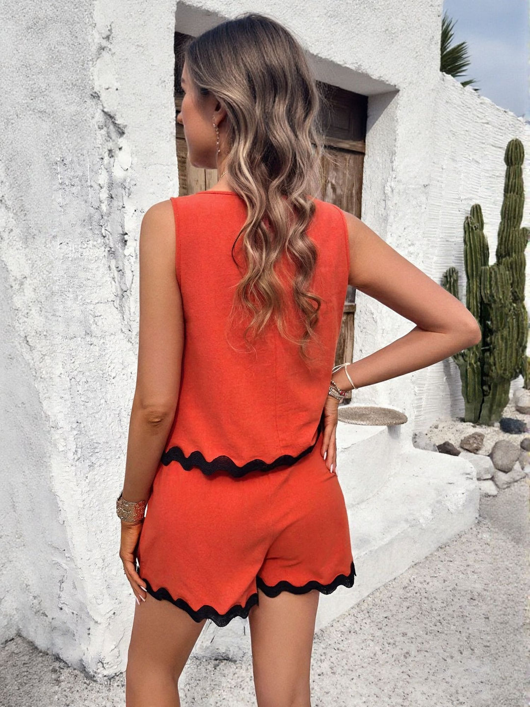 Orange Top And Shorts Co-Ord Set
