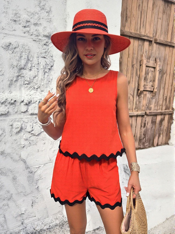 Orange Top And Shorts Co-Ord Set