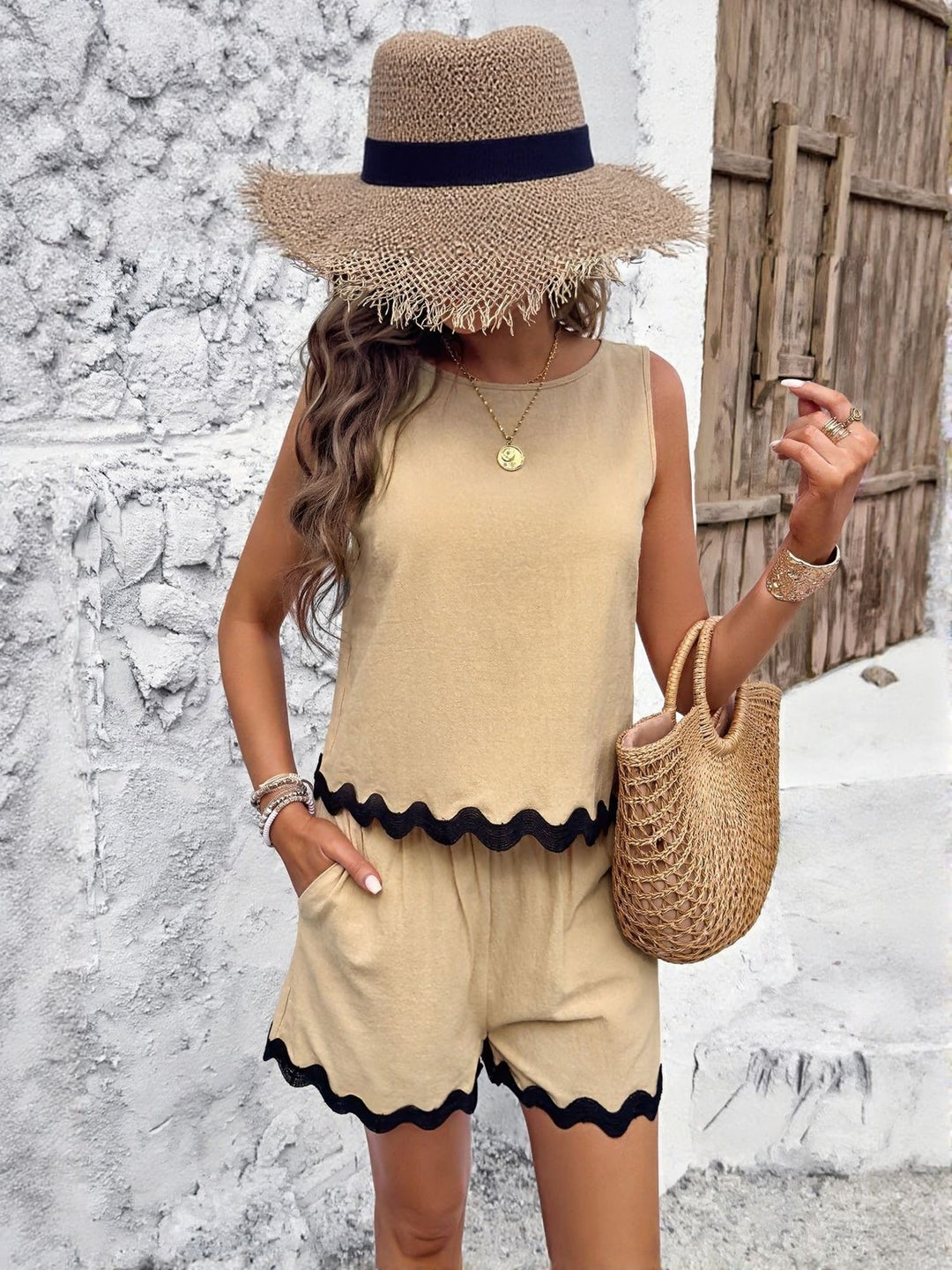 Cream Top And Shorts Co-Ord Set